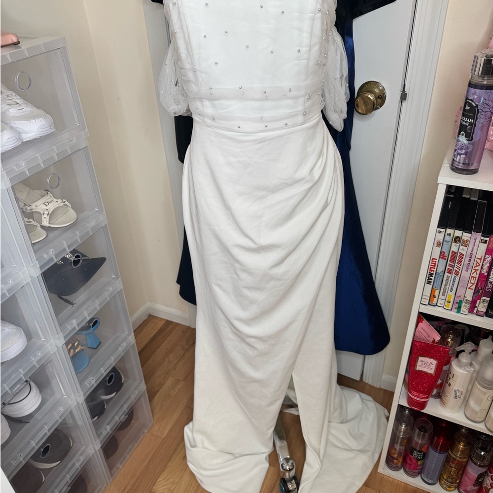 Lulu's White Dress with Sheer Overlay